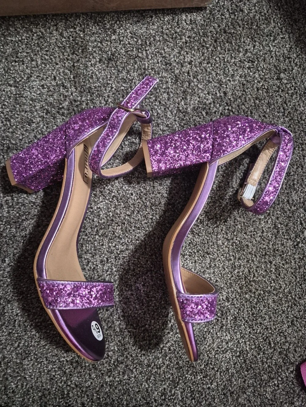 Purple Glitter Ankle-Strap Heels 6.5